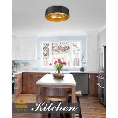 ZACHVO 14 in. 2-Light Black Gold Close 2 Ceiling Light Fixture Flush Mount Light