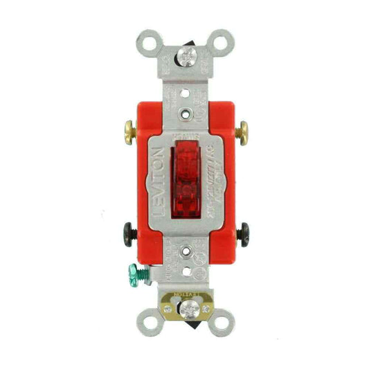 Leviton 20 Amp Industrial Heavy Duty Double-Pole Pilot Light Toggle Switch Red