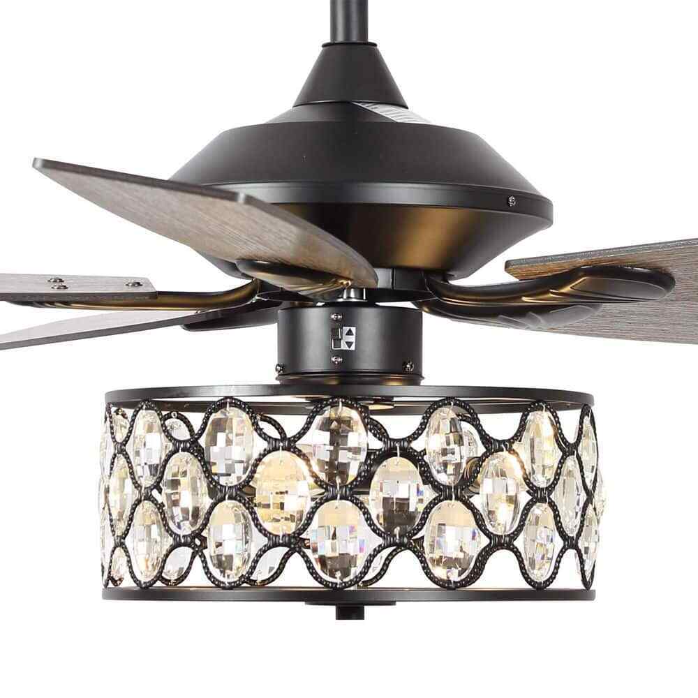 Parrot Uncle Huber 52 in. Indoor Black Crystal Chandelier Ceiling Fan