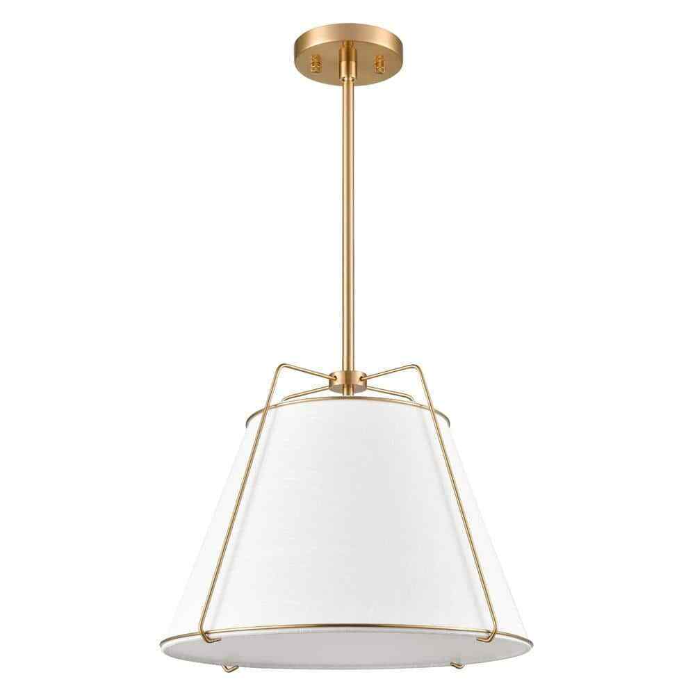Light Society Lise 15 in. 1-Light Brushed Brass Chandelier with Fabric Shade