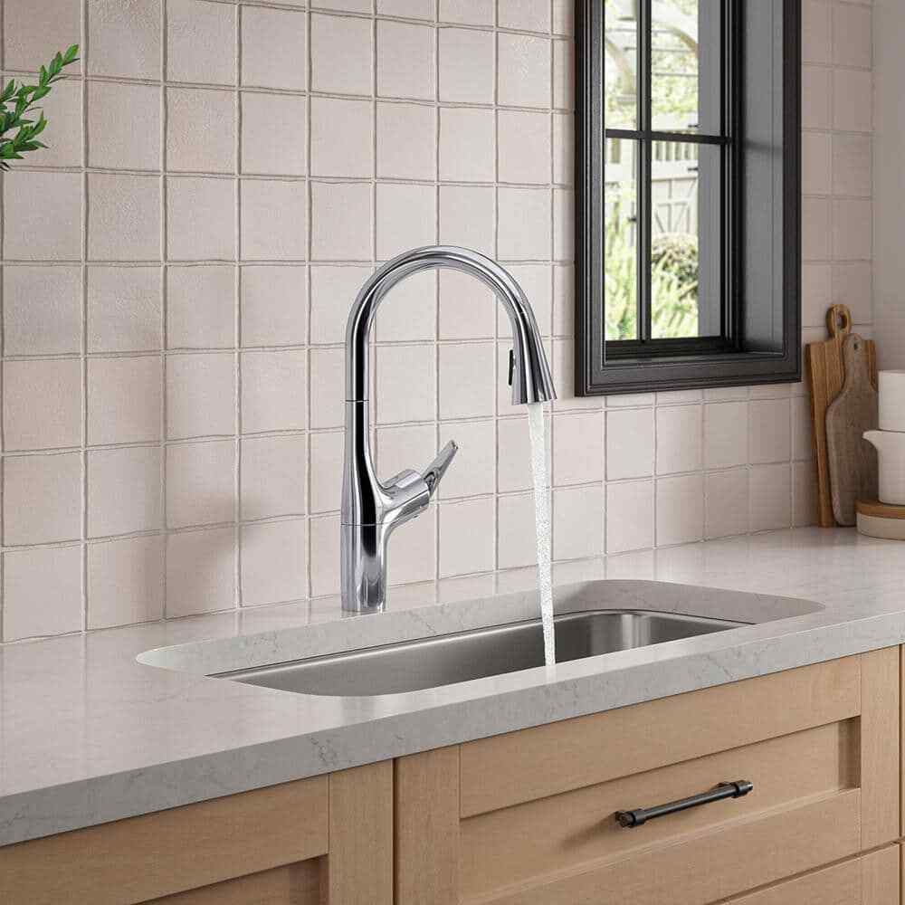 KOHLER Safia Pull Down Sprayer Kitchen Faucet Soap Dispenser in Polished Chrome