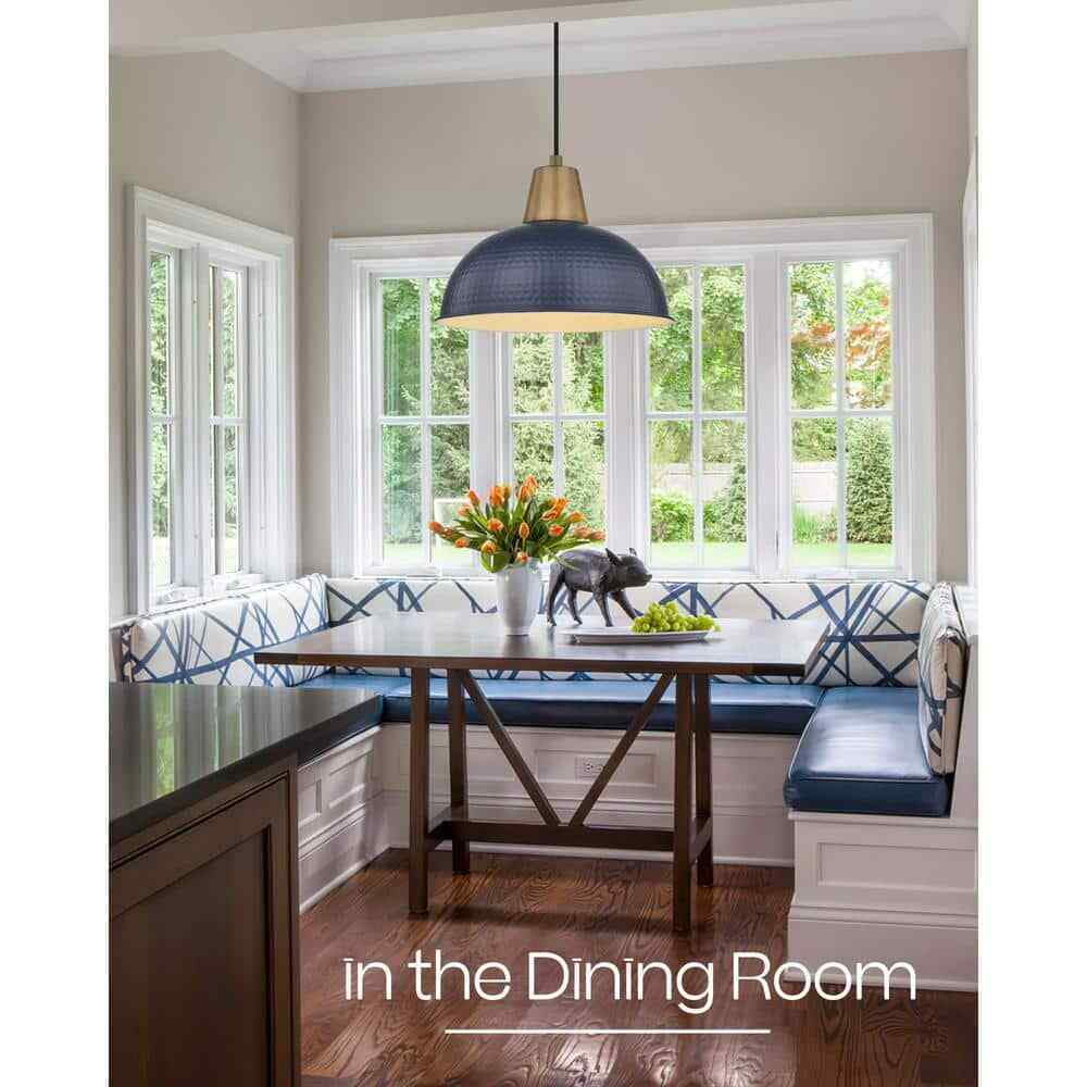 JAZAVA 16 in. Navy Pendant Light Fixture w/ Hammered Metal Shade Island 2-Pack