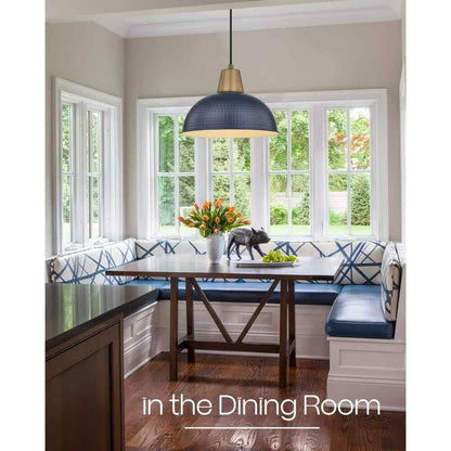 JAZAVA 16 in. Navy Pendant Light Fixture w/ Hammered Metal Shade Island 2-Pack