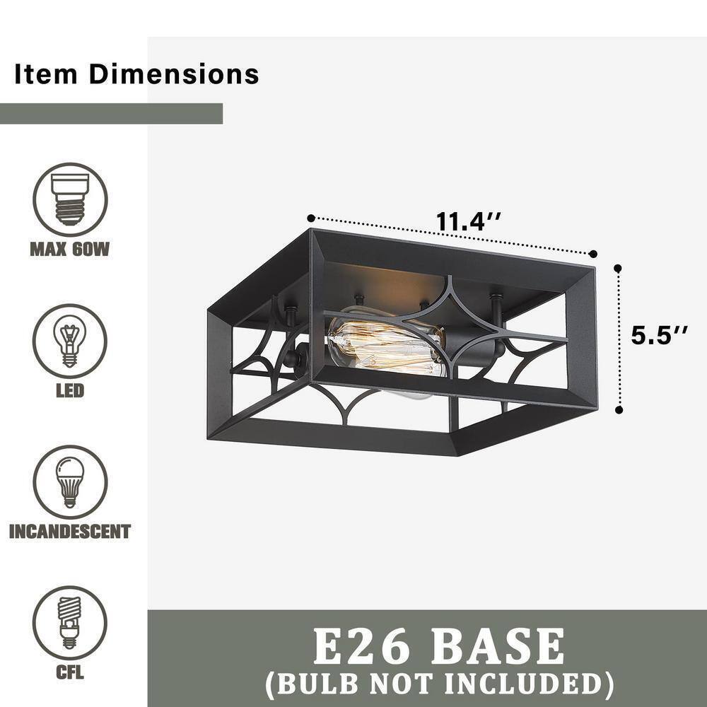 JAZAVA 11.4 in. 2-Light Black Flush Mount Square Ceiling Light