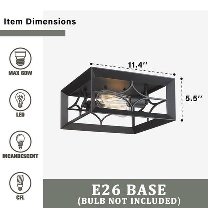 JAZAVA 11.4 in. 2-Light Black Flush Mount Square Ceiling Light