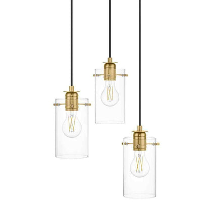 Hampton Bay Regan Brushed Gold Pendant Hanging Light w/ Clear Glass Shades