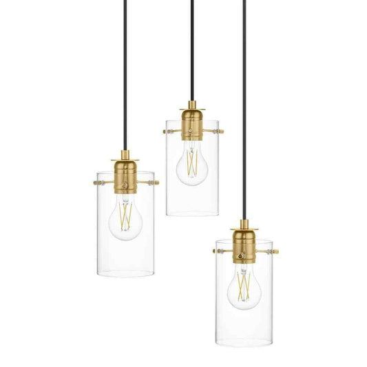 Hampton Bay Regan Brushed Gold Pendant Hanging Light w/ Clear Glass Shades