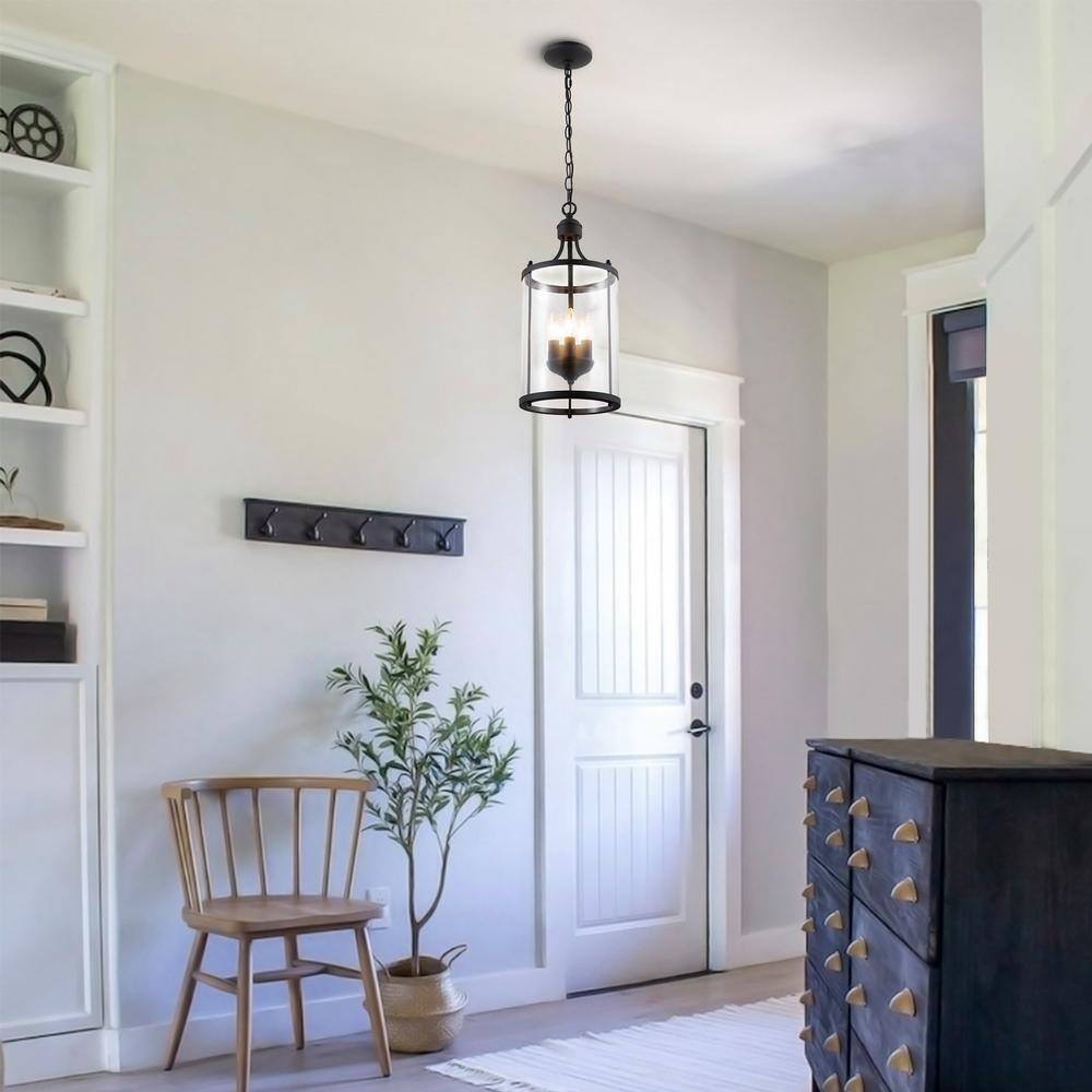 Merra 5-Light Matte Black Pendant Lamp Farmhouse Chandelier with Glass Shade