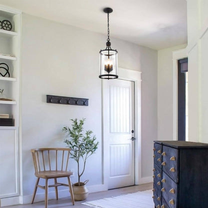 Merra 5-Light Matte Black Pendant Lamp Farmhouse Chandelier with Glass Shade
