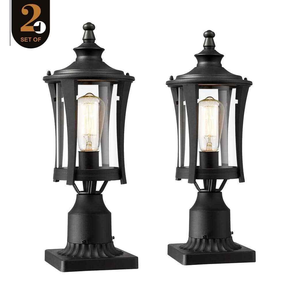 JAZAVA 1-Light Black Outdoor Pier Mount Post Lantern Lamp Lights 2 Pack