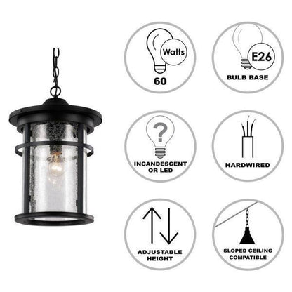 Bel Air Lighting Avalon 9 in.Black Hanging Outdoor Pendant Light Fixture
