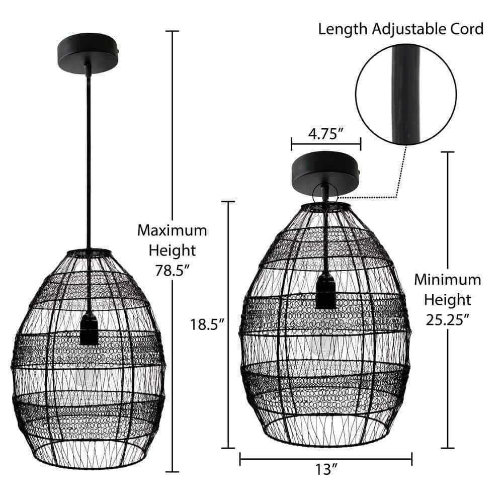 River of Goods 1-Light Black Pendant with Oversized Woven Shade