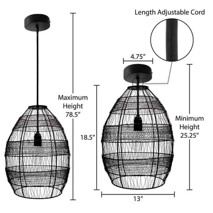 River of Goods 1-Light Black Pendant with Oversized Woven Shade
