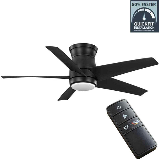 Hampton Bay Mena 44 in. White, Integrated LED Matte Black Hugger Ceiling Fan