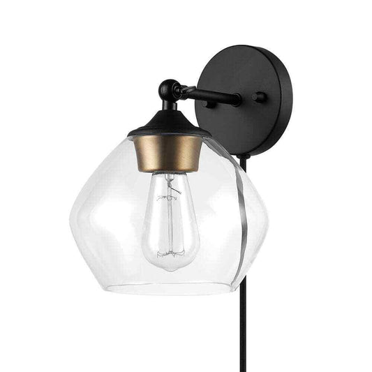 Globe Electric Matte Black and Gold Plug-In or Hardwire Wall Sconce w/ 6 ft Cord