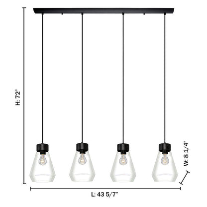 Eglo Montey 43.75 in. W x 72 in. H 4-Light Black Linear Pendant Light with Glass