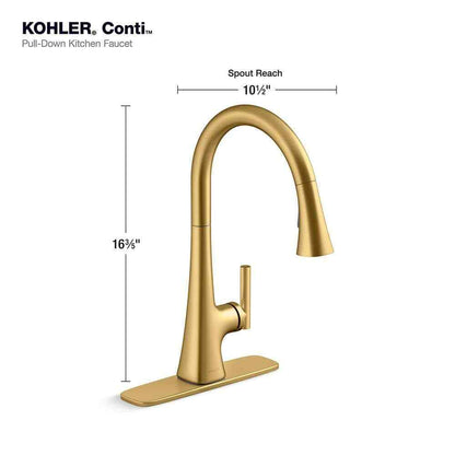 KOHLER Conti Single Handle Pull Down Sprayer Kitchen Faucet Brushed Brass