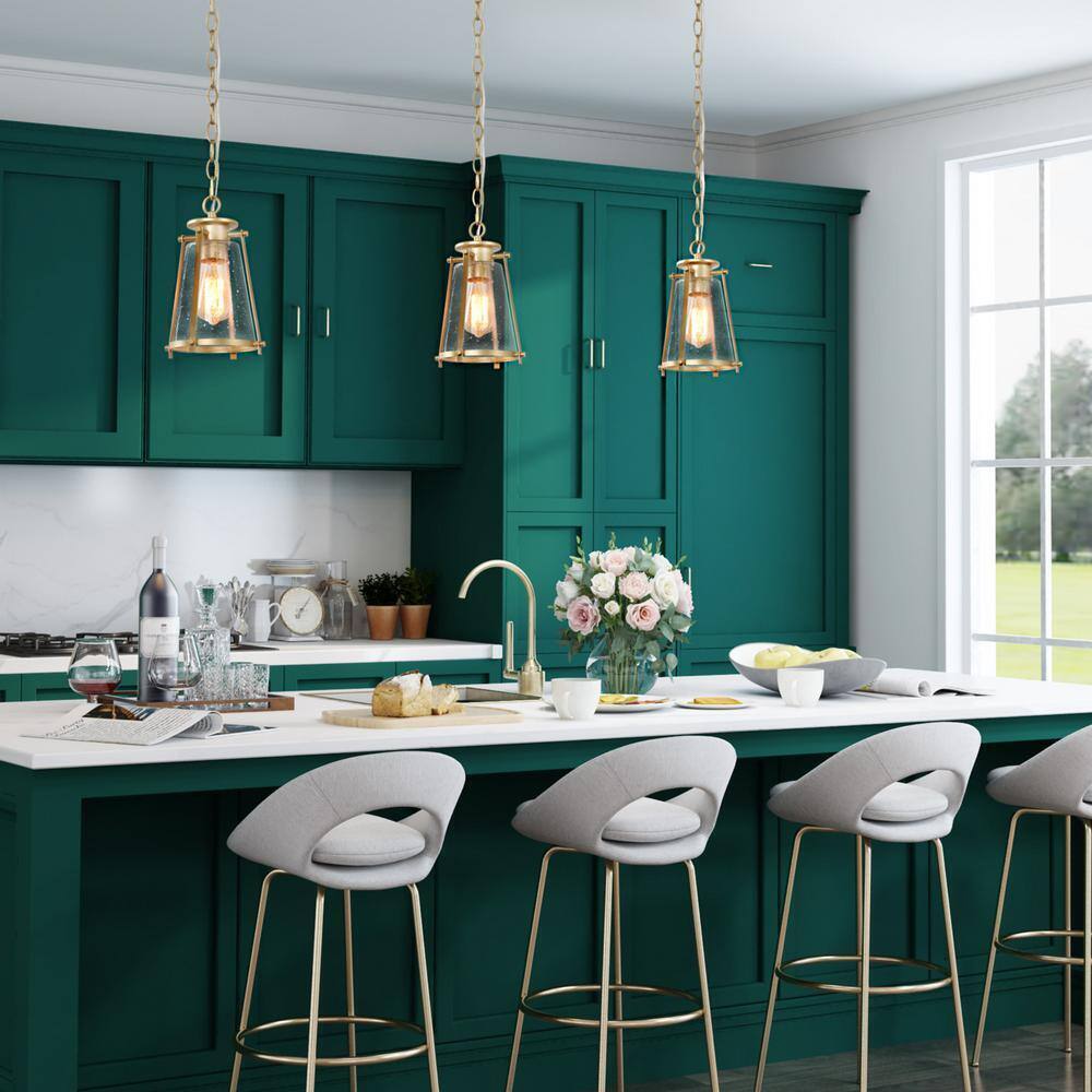 LNC Asaf Modern Gold Mini Pendant Light w/ Seeded Glass Shade 1-Light Pendant
