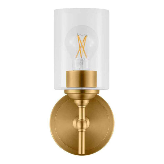 Home Decorators Ayelen 1-Light Matte Brass Clear Glass Indoor Wall Sconce