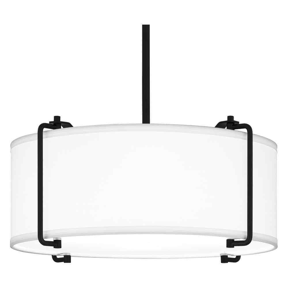 Home Decorators Brookley 4-Light Matte Black Pendant w/ White Fabric Shade