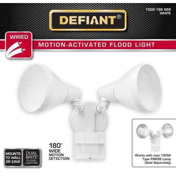 Defiant PAR 180-Degree White Motion Activated Wired 2-Head Security Flood Light