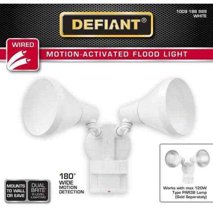 Defiant PAR 180-Degree White Motion Activated Wired 2-Head Security Flood Light