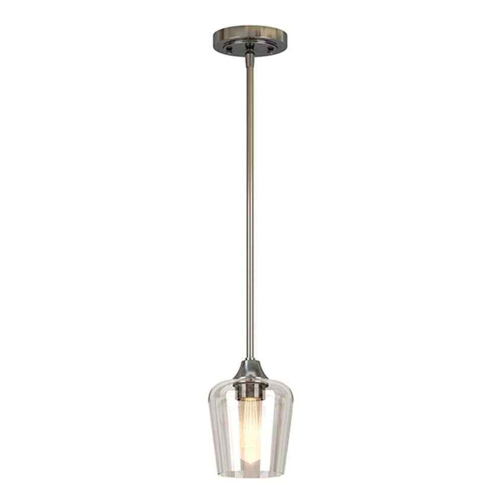 Hampton Bay Pavlen 1-Light Brushed Nickel Contemporary Hanging Mini Pendant