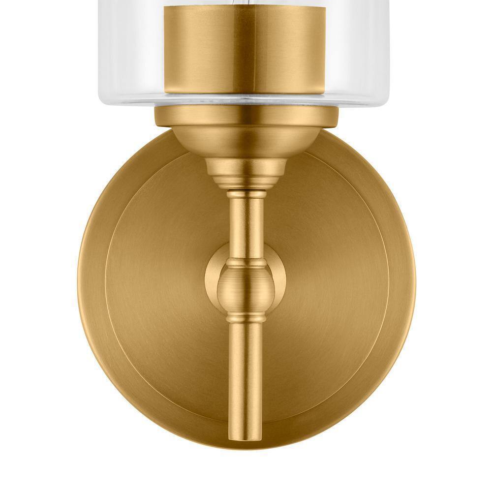 Home Decorators Ayelen 1-Light Matte Brass Clear Glass Indoor Wall Sconce