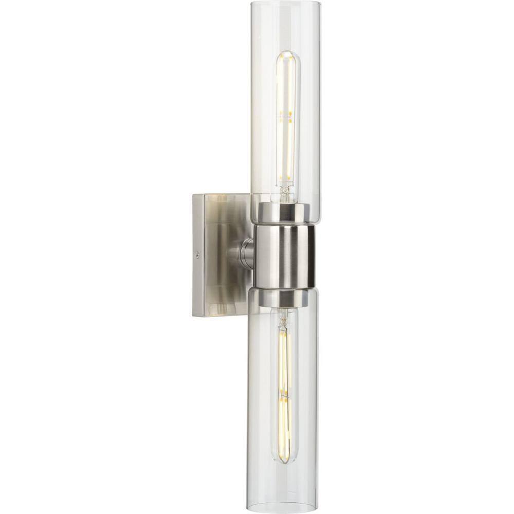 Progress Lighting Clarion 2-Light Brushed Nickel Clear Glass Modern Wall Light