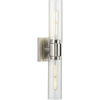 Progress Lighting Clarion 2-Light Brushed Nickel Clear Glass Modern Wall Light
