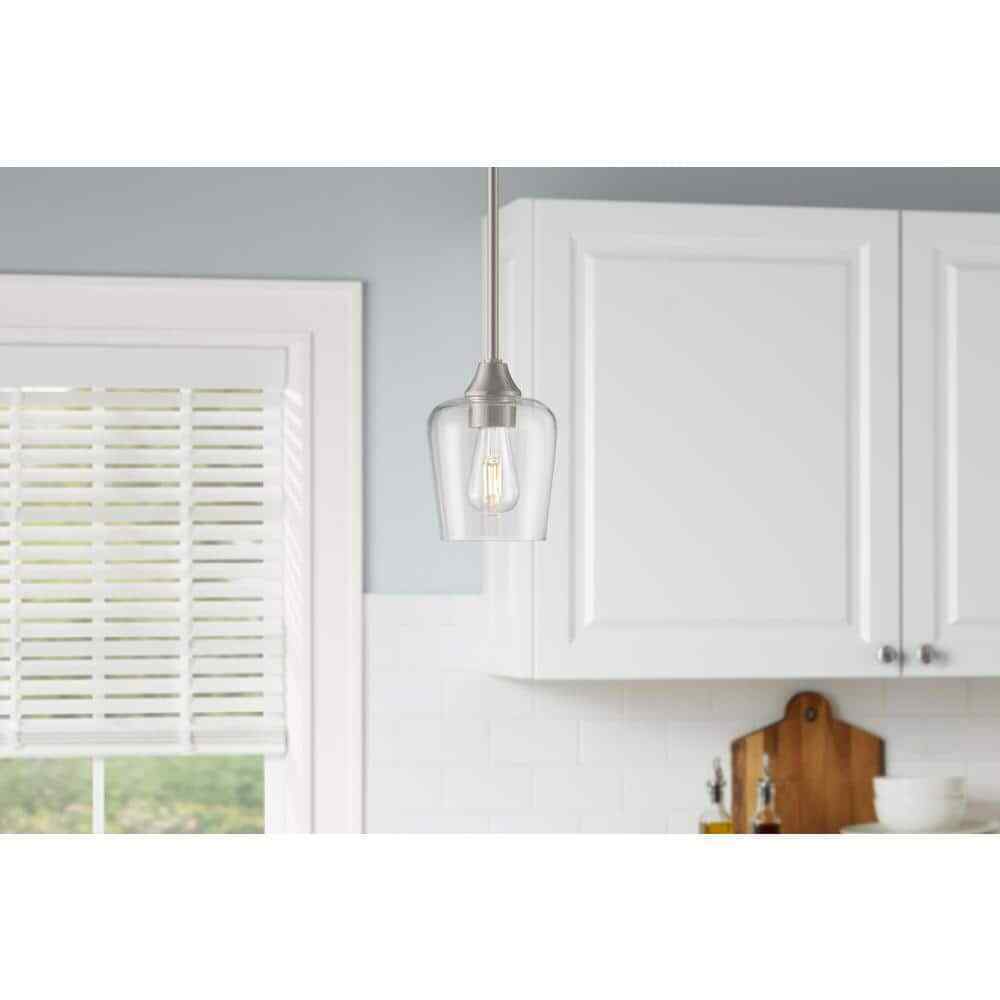 Hampton Bay Pavlen 1-Light Brushed Nickel Contemporary Hanging Mini Pendant