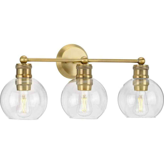 Progress Lighting Hansford 3-Light Gold Vintage Brass Clear Glass Vanity Light