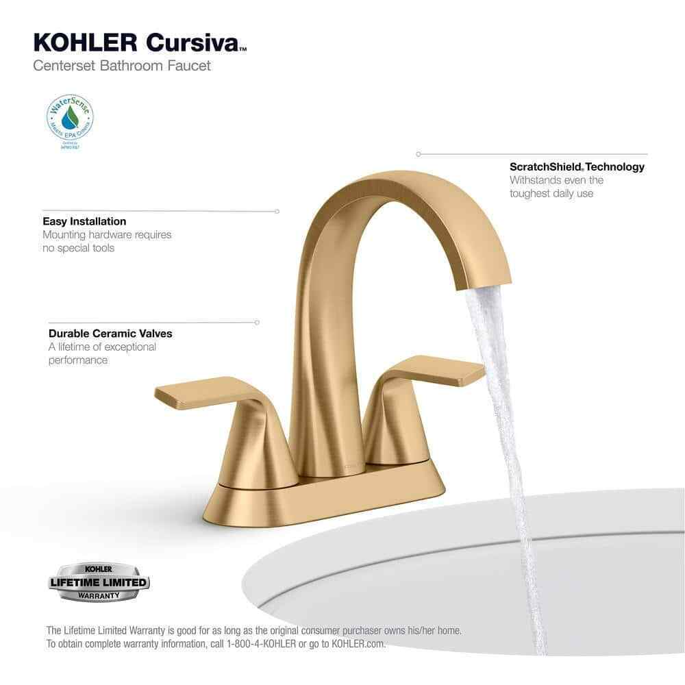 KOHLER Cursiva 4 in. Centerset Double Handle Bathroom Faucet in Vibrant Brass