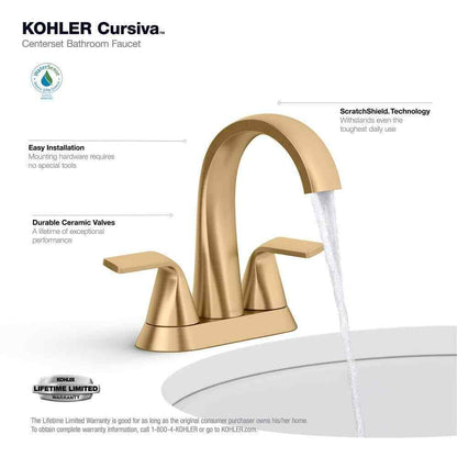 KOHLER Cursiva 4 in. Centerset Double Handle Bathroom Faucet in Vibrant Brass