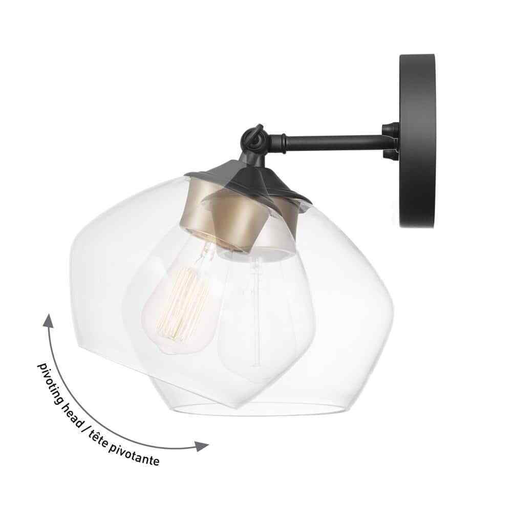 Globe Electric Harrow 1-Light Matte Black Wall Sconce w/Clear Glass Shade 2-Pack