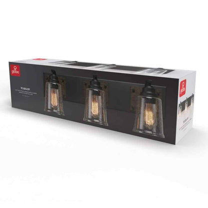 Globe Electric Warsaw 24 in. 3-Light Matte Black Vanity Light w/Faux Wood Accent
