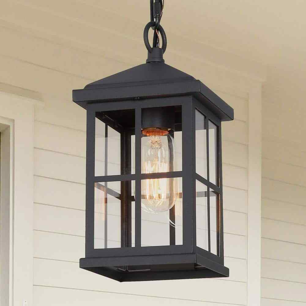 LNC Modern Black Outdoor Pendant Light 1-Light Farmhouse Hanging Lantern