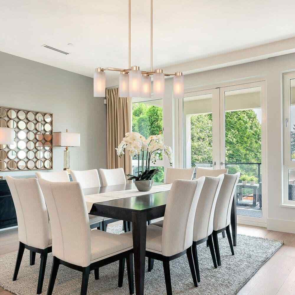 LNC Modern Matte Brass Chandelier Gold 6-Light Dining Room Island Chandelier