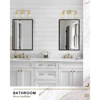 JAZAVA 17.25 in. 3-Light Champagne Bronze Vanity Light with Clear Glass Shade