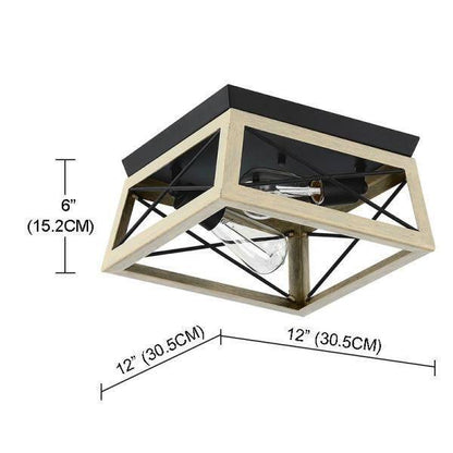 Hukoro Mousse 12 in. W 2-Light Flush Mount w/ Matte Black Finish and Oak Accents