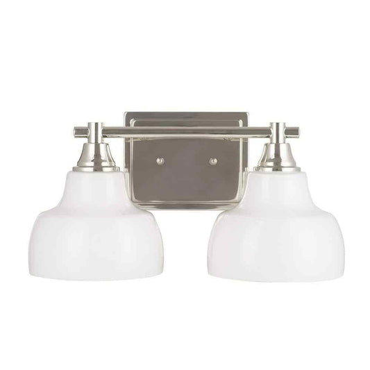 Cresswell 2-Lights Polished Nickel Vanity Light with Milk White Glass Shades