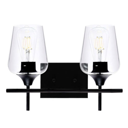 Merra 2-Light Matt Black Vanity Light Bathroom with Clear Glass Shades