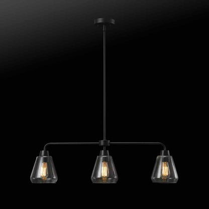 Hampton Bay Granby 3-Light Matte Black Linear Chandelier with Glass Shades