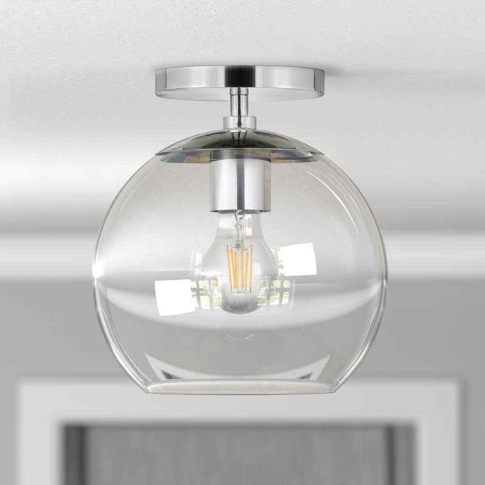 Meyer&Cross Bartlett 9 in. Polished Nickel and Clear Glass Semi-Flush Mount