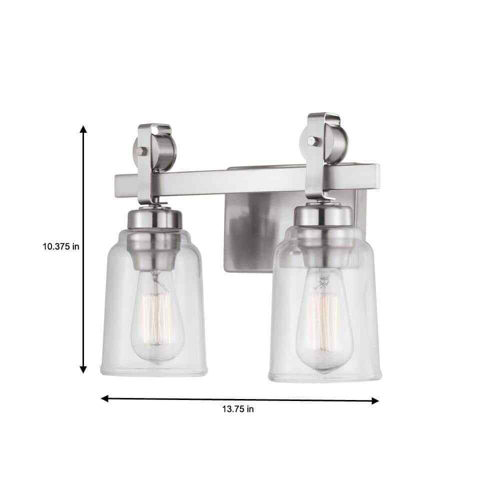 Home Decorators Knollwood 2-Light Brushed Nickel Vanity Light w/ Glass Shades