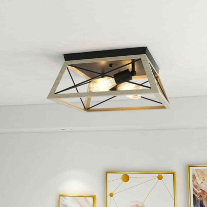 Pia Ricco 12 in. 2-Light Matte Black and Ocean View Oak Flush Mount
