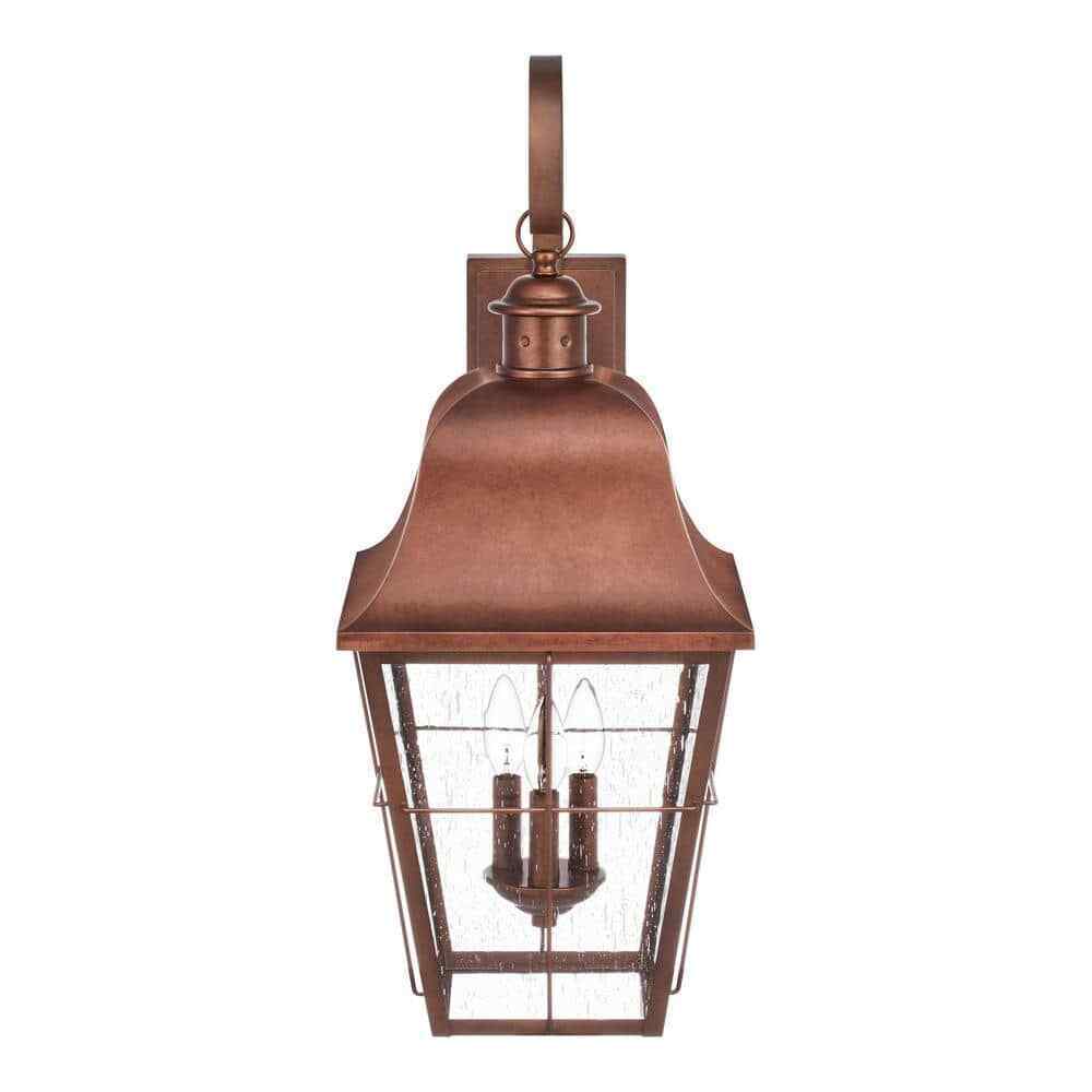 Hampton Bay Warwick 28" Aged Copper Finish Hardwired Wall Lantern Seeded Glass