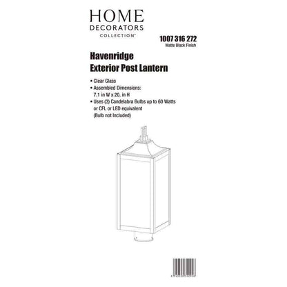 Home Decorators Havenridge Matte Black Outdoor Post Light w/ Clear Glass 1-Pack