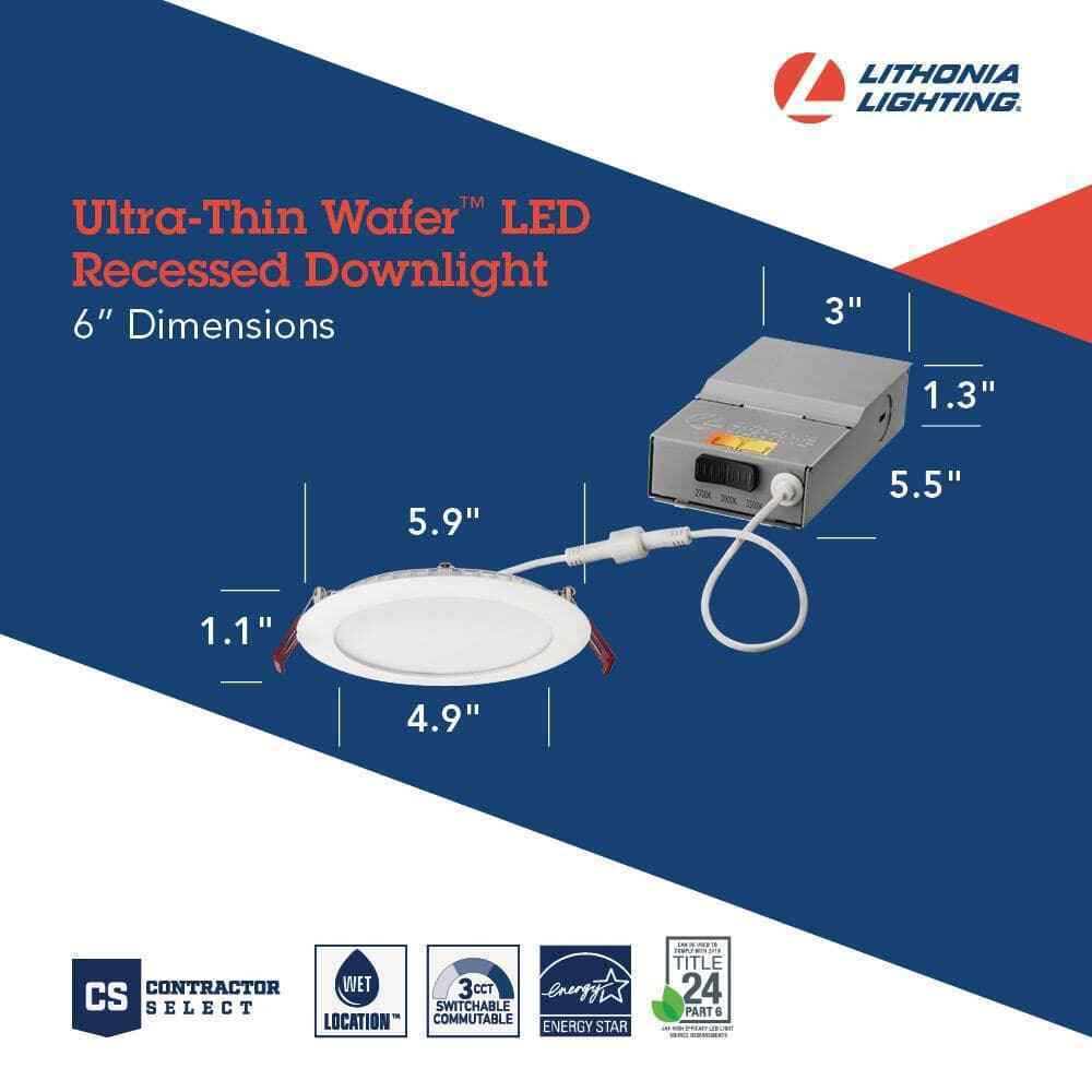Lithonia Lighting Wafer Series 6 in.  White 1190 LM LED Canless Recessed Fixture