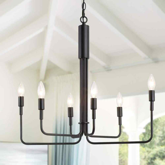 LALUZ Modern Black Candlestick Oblong Farmhouse Irregular Pendant, 6 Light